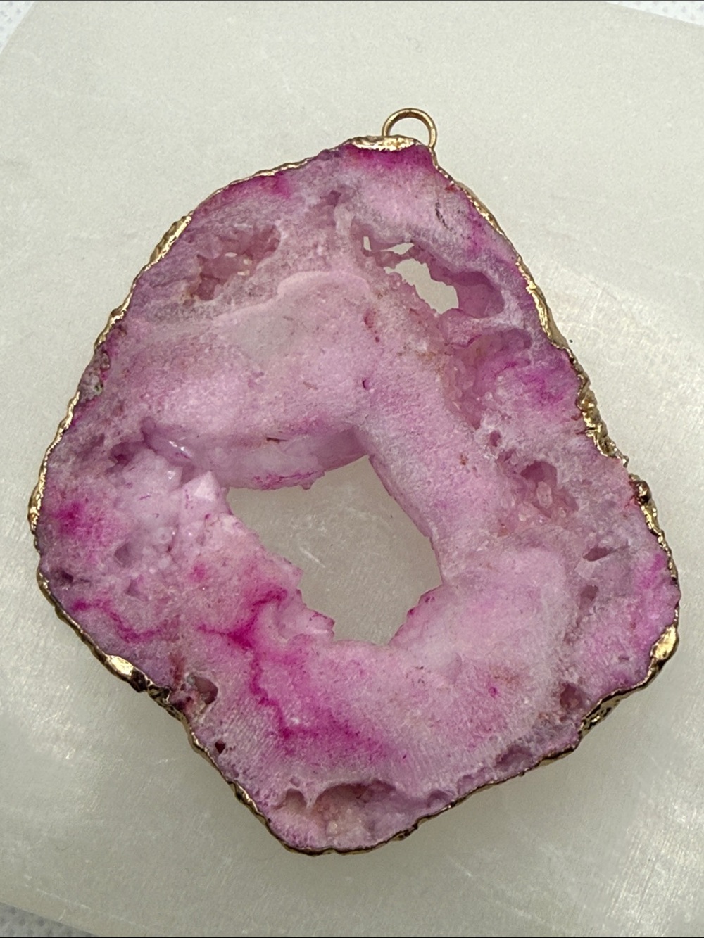 Pink Geode Druzy Pendant Necklace pendant charm huge statement with Golden Trim